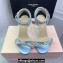 Mach & Mach Heel 9.5cm Double Crystal Bow Ankle Strap Sandals in Satin Blue 2024