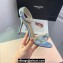 Mach & Mach Heel 9.5cm Double Crystal Bow Ankle Strap Sandals in Satin Blue 2024