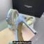 Mach & Mach Heel 9.5cm Double Crystal Bow Ankle Strap Sandals in Satin Blue 2024