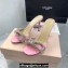 Mach & Mach Heel 9.5cm Double Crystal Bow Mules in Satin Pink 2024