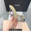 Mach & Mach Heel 9.5cm Double Crystal Bow Mules in Patent Silver 2024