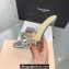 Mach & Mach Heel 9.5cm Double Crystal Bow Mules in Patent Silver 2024