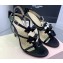 Mach & Mach Heel 9.5cm Ankle Strap Sandals with Bow in Satin Black 2024
