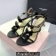 Mach & Mach Heel 9.5cm Ankle Strap Sandals with Bow in Satin Black 2024