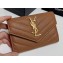 Saint Laurent Cassandre Matelassé Small Envelope Wallet In Grain De Poudre Embossed Leather 414404 Brown/Gold