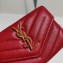 Saint Laurent Cassandre Matelassé Small Envelope Wallet In Grain De Poudre Embossed Leather 414404 Red/Gold