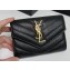 Saint Laurent Cassandre Matelassé Small Envelope Wallet In Grain De Poudre Embossed Leather 414404 Black/Gold