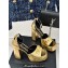 Versace Heel 12cm Platform 4cm Platform Medusa Buckle Sandals Metallic Gold 2024