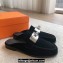 Hermes Iota mules Black in suede goatskin with iconic oversized Kelly buckle 2024