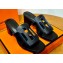 Hermes Izzy 60 sandals Black/Blue in Calfskin with "H" cut-out Top Quality 2024
