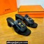 Hermes Izzy 60 sandals Black/Blue in Calfskin with "H" cut-out Top Quality 2024