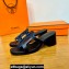 Hermes Izzy 60 sandals Black/Blue in Calfskin with "H" cut-out Top Quality 2024