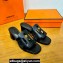 Hermes Izzy 60 sandals Black in Calfskin with "H" cut-out Top Quality 2024