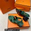 Hermes Elbe 60 sandals Green in suede goatskin with "H" cut-out details Top Quality 2024