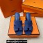 Hermes Helia 60 sandals Blue in suede goatskin with "H" cut-out details Top Quality 2024