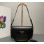 Prada Arqué leather shoulder bag with flap 1BD365 Black 2024