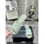 Chanel CC Logo Fabric Heel Mules Green 2024