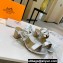 Cheap Sale Hermes Heel 5.5cm Bikini sandals Silver with oversized Chaine d'Ancre