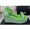 Chanel Crystal Bow Wedge Sandals Glitter Green 2024