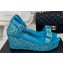 Chanel Crystal Bow Wedge Sandals Glitter Blue 2024