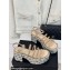 Chanel Calfskin Strass Heel tubular Wedge Sandals Beige 2024