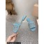 Miu Miu Matelassé nappa leather Heel slides Blue with Crystal Logo 2024