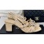 Chanel Heel 6cm Calfskin Quilting CC Logo Sandals Beige 2024