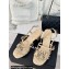 Chanel Heel 6cm Calfskin Quilting CC Logo Sandals Beige 2024