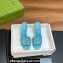 Gucci Heel 7.5cm Women's Slides with Crystal Double G in Leather Blue 2024