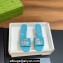 Gucci Heel 7.5cm Women's Slides with Crystal Double G in Leather Blue 2024