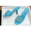 Gucci Heel 7.5cm Women's Slides with Crystal Double G in Leather Blue 2024