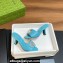 Gucci Heel 7.5cm Women's Slides with Crystal Double G in Leather Blue 2024