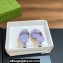 Gucci Heel 7.5cm Women's Slides with Crystal Double G in Leather Purple 2024