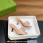 Gucci Heel 7.5cm Women's Slides with Crystal Double G in Leather Beige 2024