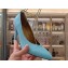 Fendi Filo high-heeled 8.5cm leather pumps Light Blue with metallic ankle strap 2024