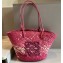 Cheap Sale Loewe Raffia Straw and Leather Anagram basket bag Fuchsia/White 2024