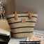 Cheap Sale Loewe Raffia Straw and Leather Logo Tote bag Stripe Beige 2024