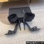 Saint Laurent Heel 10cm Mink Fur Gippy Sandals in Ayers Leather Black 2024