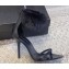Saint Laurent Heel 10cm Mink Fur Gippy Sandals in Ayers Leather Black 2024