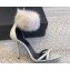 Saint Laurent Heel 10cm Mink Fur Gippy Sandals in Leather White 2024
