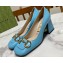 Gucci Heel 2.5cm/5.5cm/7.5cm pumps with Horsebit in leather Sky Blue