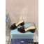 Prada Woven Raffia Heel Patent leather Slide Sandals Black 2024