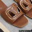 Valentino Vlogo Cut-Out Calfskin Slide Sandals Brown 2024