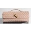 Bottega Veneta Long Clutch Andiamo With Handle Intrecciato leather bag Nude Pink with metallic knot closure 2024
