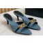 Saint Laurent Heel 4cm le maillon mules with a cable-link chain in Denim Blue 2024