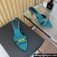 Saint Laurent Heel 4cm le maillon mules with a cable-link chain in Denim Green 2024