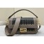 Fendi Medium Baguette Bag Black and Dove Gray interlaced leather and raffia 2024