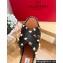 Valentino Grainy Calfskin Double Rockstud Espadrilles Slide Sandals Black