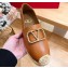Valentino Gold Vlogo Grainy Calfskin Espadrilles Brown