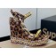 Christian Louboutin Heel 12cm Pyraclou Studded Spike Espadrilles wedge Sandals Leopard Print